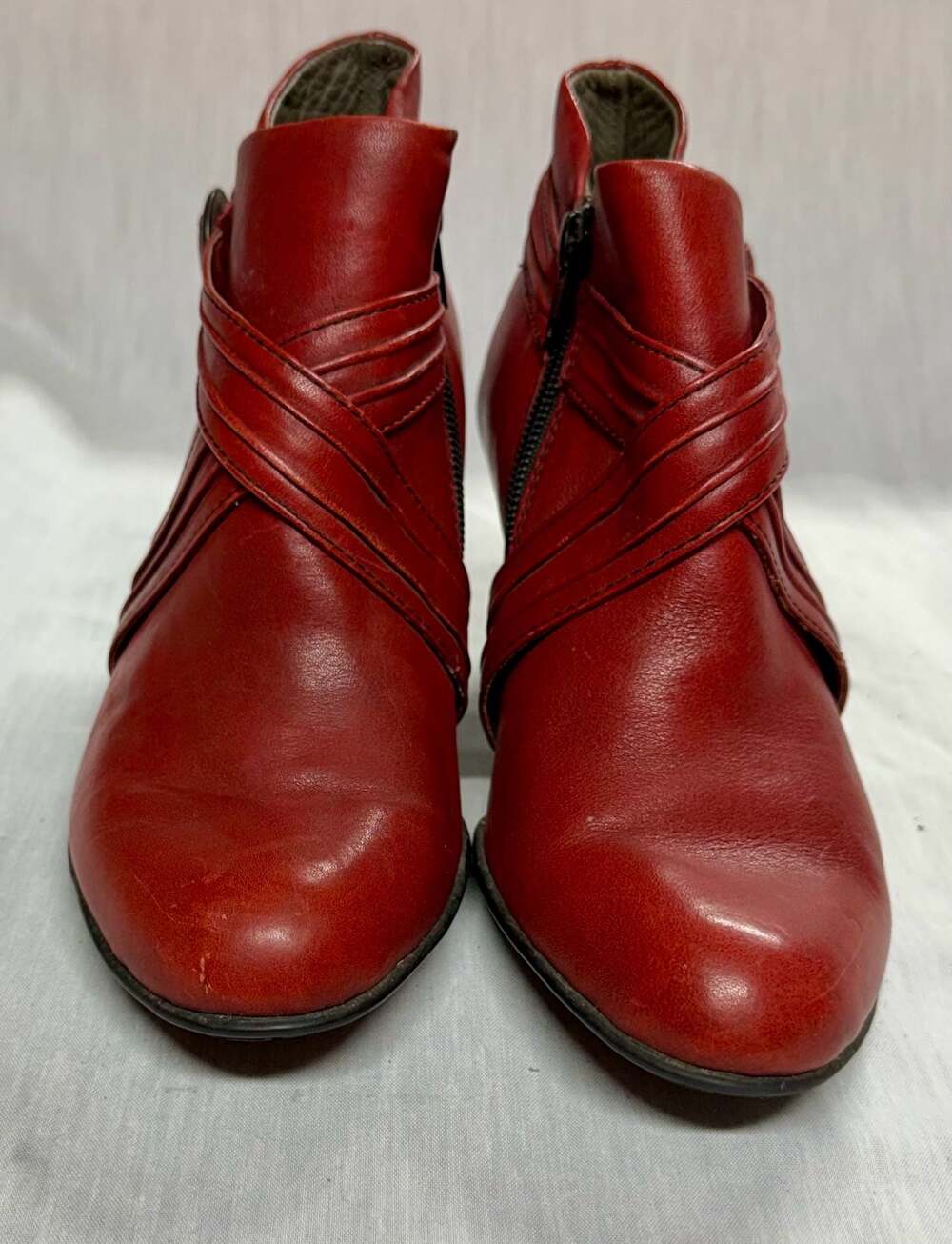 Born Red Leather Ankle Boots with Buckle Strap Detail Model W51250